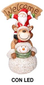 Pupazzo Babbo Natale con Led in Resina con renna e pupazzo cm 27,5x20xh48