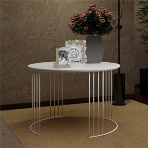 Tavolino da salotto rotondo in metallo Dimensioni 69x69xh 49 cm gambe strutturate in 2 elementi separati realizzati ciascuno con 8 listelli di metallo verticali bianco Pastello