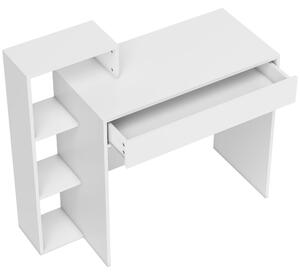 Scrivania Moderna 100x40x90 cm con Ripiani e Cassetto in Legno Bianco