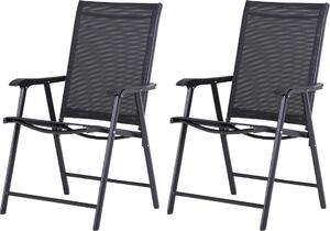 Set 2 Sedie da Giardino 58x64x94 cm Pieghevoli con Braccioli in Metallo e Texteline Nero