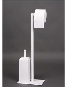 Piantana Porta rotolo e Porta scopino in Ferro Battuto un riccio Dimensioni 27,5x15,5xh 72 cm portascopino in ceramica, colore Bianco pastello