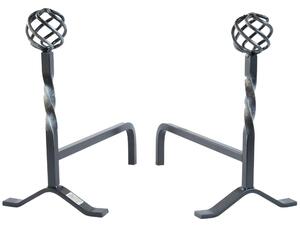 Alari per camino, coppia in ferro battuto e finitura nero FLORENCE Dimensioni 20x41x h 36 cm - peso kg 4,3 lavorazione artigianale colore Nero patinato argento