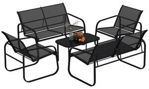 Set 5 Pezzi da Esterno 2 Divani 2 Poltrone e Tavolino con Piano in Vetro Nero