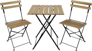 Set Tavolo e 2 Sedie Pieghevoli Coco in Legno e Metallo Nero