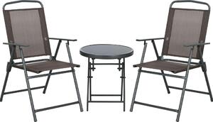 Set 3 Pezzi da Giardino con 2 Sedie 53,5x64x93 cm e Tavolino da Caffè Ø45x50 cm in Metallo Marrone