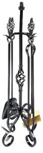 Gruppo per camino Set di accessori camino in Ferro Battuto 5 PIGNE 18xh 70 cm - kg colore Nero patinato argento lavorazione artigianale in stile classico made In Italy 100x100