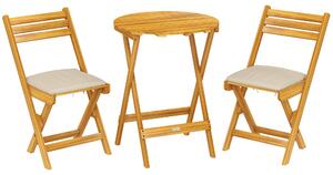 Set Bistrò da Esterno 2 Sedie Pieghevoli e Tavolo Rotondo Ø60x75 cm in Legno di Acacia Naturale