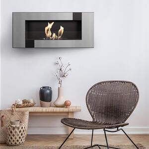 Biocamino Da Parete DELTA 2 con Vetro Dimensioni 90x14,2x h40 cm - peso 13,31 kg colore nero metallizzato