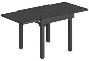 Tavolo da Giardino Allungabile 80-160x80x75 cm con Piano a Doghe in Alluminio e Acciaio Nero