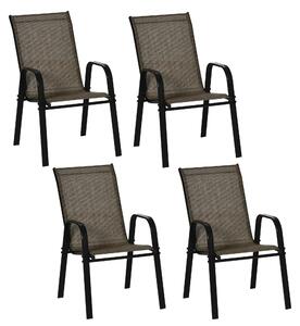 Set 4 Sedie da Giardino in Metallo e Tessuto Marrone