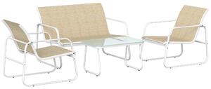 Set 4 Pezzi da Giardino con Divano 2 Poltrone e Tavolino in Texteline Cachi e Bianco
