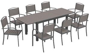 Set 9 Pezzi Pranzo da Esterno con Tavolo Estensibile in Alluminio e 8 Sedie Grigio