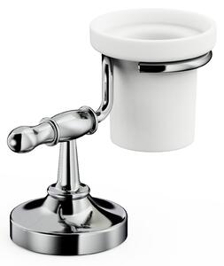 Portabicchiere per spazzolino dentifricio da Bagno in Ottone Cromato Collezione 900 Dimensione 17x8,7xh 9,5 cm, bicchiere in ceramica in acciaio inox stile moderno cromo