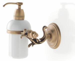Dosatore sapone liquido da bagno sospeso in Ottone Collezione CLASSE Dimensione 15x13,9xh 16,9 cm, -CL.25 bicchiere in ceramica bianca finitura Classica Ottone Satinato