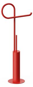 Piantana Porta rotolo e portascopino da bagno Laccato HERO Dimensioni 30x15x h 73 cm in ottone finitura colorata Rosso RAL3013
