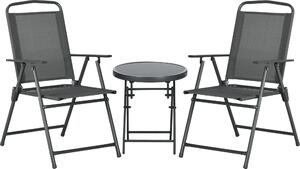 Set 3 Pezzi da Giardino con 2 Sedie 53,5x64x93 cm e Tavolino da Caffè Ø45x50 cm in Metallo Grigio Scuro