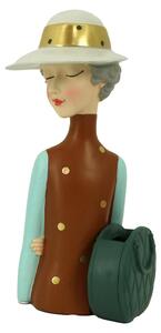 Statuina Donna in Resina marrone con borsa portavaso cm 17x13xh36