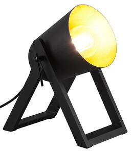Lampada da Tavolo da Interno Attacco E27 in Legno naturale Nero e Oro