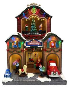 Villaggio Natalizio Fabbrica di Babbo Natale 29x16x23 cm con Movimento Luci e Suoni