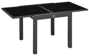 Tavolo Allungabile da Giardino 80-160x80x75 cm con Piano in Vetro e Alluminio Nero