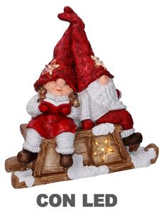 Pupazzo Babbo Natale con Led in Resina con bimba rosso cm 40x26xh15