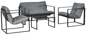 Set 4 Pezzi da Giardino con Divanetto 2 Poltrone e Tavolino in Acciaio, Poliestere e Cotone PP Nero e Grigio