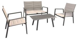 Set Salotto da Giardino Divano 2 Poltrone e Tavolino in Alluminio Taupe