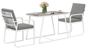 Set da Esterno 3 Pezzi Tavolo con Piano in Vetro e 2 Sedie con Cuscini Bianco