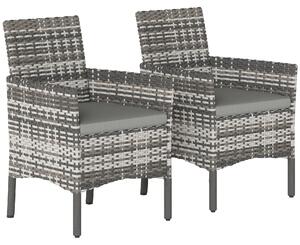 Set di 2 Sedie da Giardino con Cuscini e Braccioli in Rattan Grigio