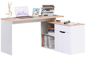 Scrivania Angolare con Libreria 140x117x76 cm con Armadietto e Cassetto color Legno e Bianco