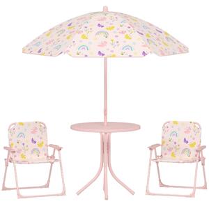 Set da Giardino per Bambini 2-5 Anni con Tavolino 2 Sedie e un Ombrellone Rosa