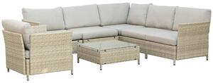 Set Salotto da Giardino Divano Angolare 1 Poltrona e Tavolino Beige