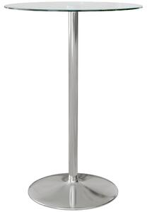 Tavolo Alto da Bar Moderno Rotondo con Base Ø70x102 cm in Acciaio e Piano in Vetro Trasparente