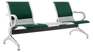 Panca per Sala Attesa 2 Posti da Ufficio con Cuscino e Tavolino in Acciaio e Pelle finta Argento/Verde