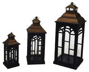 Set 3 Lanterne in Legno in Metallo nero quadro
