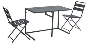 Set Tavolo e 2 Sedie da Balcone Pieghevoli in Ferro Nero