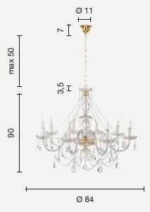 Lampadario in vetro e ceristallo fume' opera 8 luci lp.opera-8-fumè