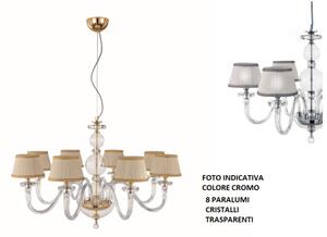 Lampadario in vetro bach 8 luci lp.bach-8cp-cr cromato con paralumi