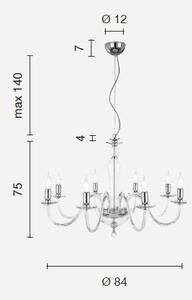 Lampadario in cristallo e vetro rubino pagan 8 luci lp.pagan-8-rub