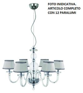 Lampadario in vetro bach 12 luci lp.bach-12cp-cr cromato con paralumi