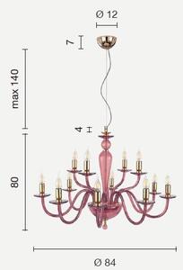 Lampadario in cristallo e vetro rubino pagan 12 luci lp.pagan-12-rub