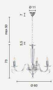 Lampadario in vetro e cristallo tortora 3 luci cherubini lp.cherubi