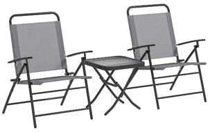 Set da Giardino 3 Pezzi Tavolo con Piano in Vetro e 2 Sedie Pieghevoli Grigio
