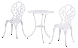 Set Tavolino e 2 Sedie da Giardino in Alluminio Bianco