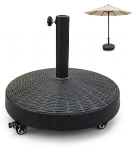 Supporto per ombrellone Relaxdays, peso 23 kg, adatto a pali di ombrellone da 38-48 mm, dotato di rotelle con freno, base in resina, colore nero