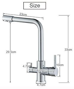 Rubinetto da cucina con filtro dell'acqua - Miscelatore a due maniglie per lavello - Rubinetto per acqua calda e fredda - Rubinetto in ottone girevole a 360° - Montaggio su piano - Cromato