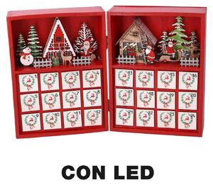 Calendario dell'Avvento in Legno con Led rosso cm 36x6xh24
