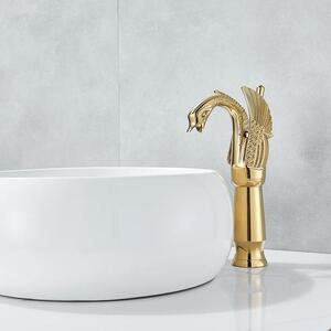 Rubinetto da bagno marca Schwan - Miscelatore per lavabo - Stile vintage - Modello alto - Miscelatore monocomando - Acqua calda/fredda - Ottone lucido - Oro