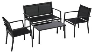 Set Salotto da Giardino Divano 2 Poltrone e Tavolino in Metallo e Tessuto Nero