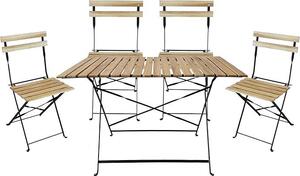 Set Tavolo e 4 Sedie Pieghevoli Coco Double in Legno e Metallo Nero